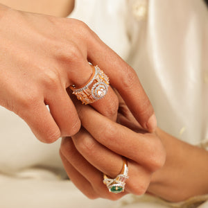 Banu Emerald Elegance Diamond Halo stone Statement Ring