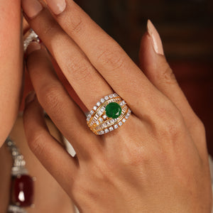 Laleh Regal Green Diamond Halo stone Statement Wave Ring