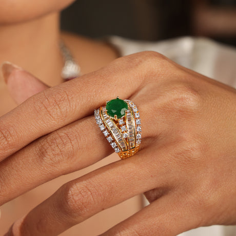 Laleh Regal Green Diamond Halo stone Statement Wave Ring