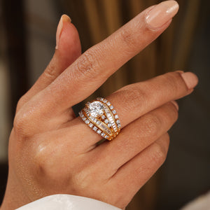 Laleh Regal Clear Diamond Halo stone Statement Wave Ring