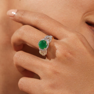 Roya Emerald Glow Diamond  Halo stone Statement Ring