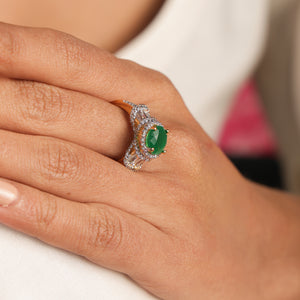 Roya Emerald Glow Diamond  Halo stone Statement Ring