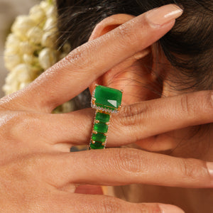 Zar Emerald Royale Diamond Halo stone Band Ring