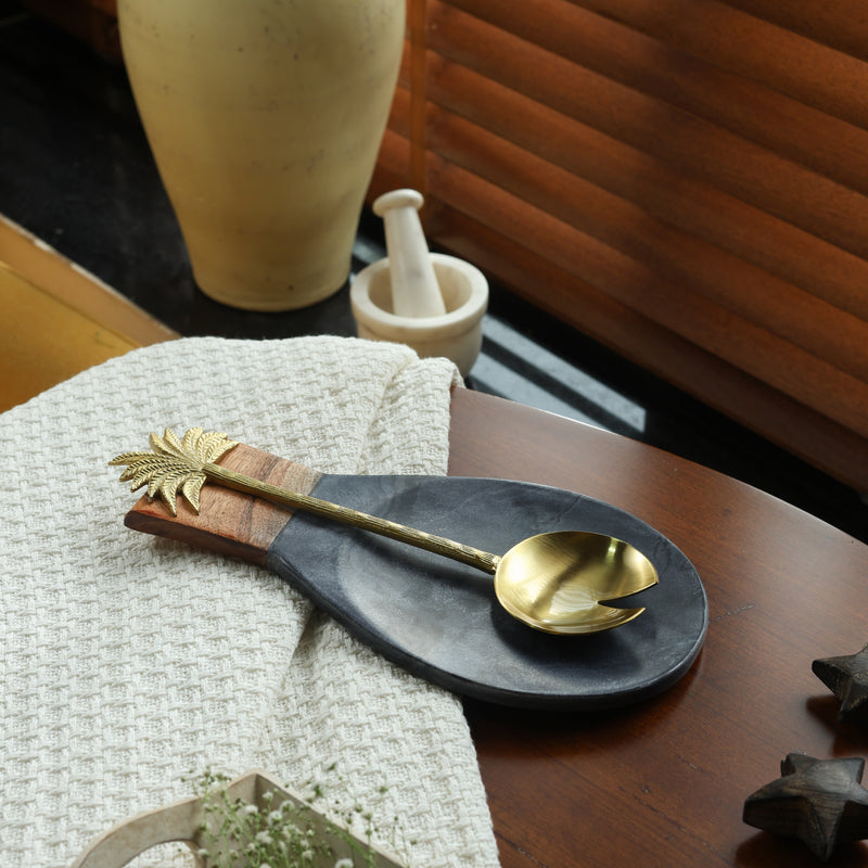 Wood and black Marble Combination Spoon Rest