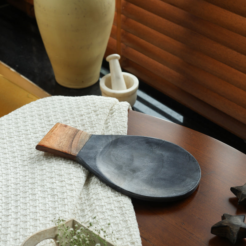 Wood and black Marble Combination Spoon Rest