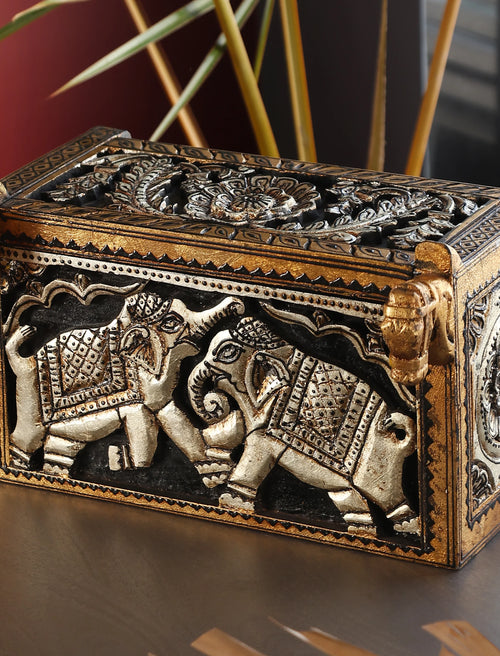 Antiquity Rustica Collective - Wooden Carving Box Gold And Silver