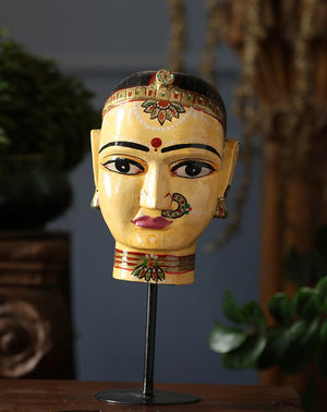 Antiquity Rustica Collective - Wooden Gouri Face With Iron Stand