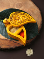 Hand crafted Wooden box with carved flower - Yellow