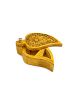 Hand crafted Wooden box with carved flower - Yellow