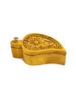 Hand crafted Wooden box with carved flower - Yellow