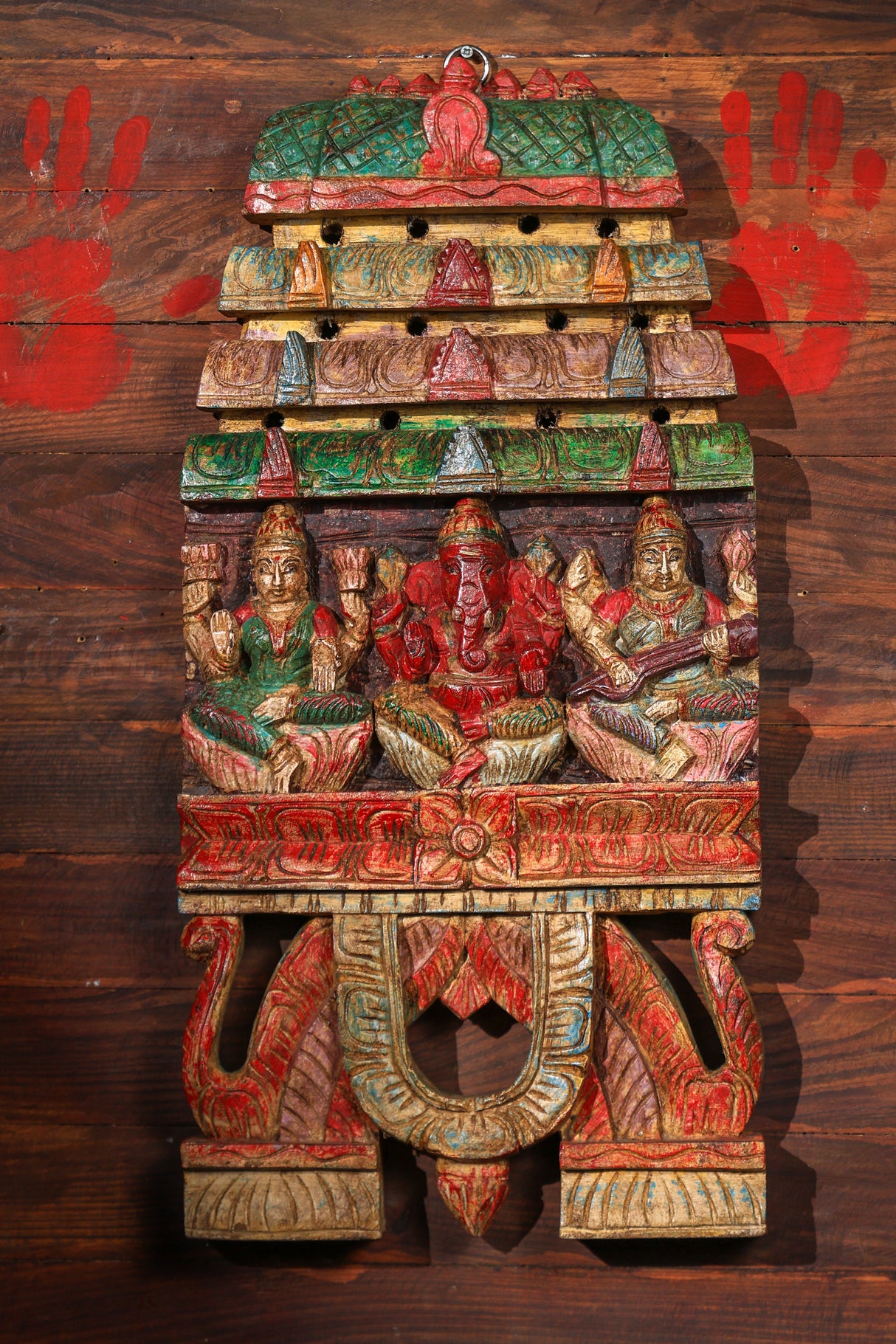 Ganesha & Laxmi Carved Kavadi in Vintage Rustic Finish