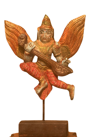 Wooden Handcarved Hand Painted Gandharva with Veena