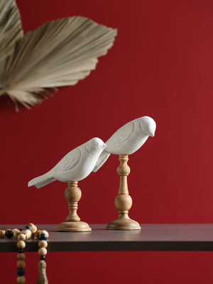 BIRD WHITE ON LATHE PILLAR (SET OF 2)
