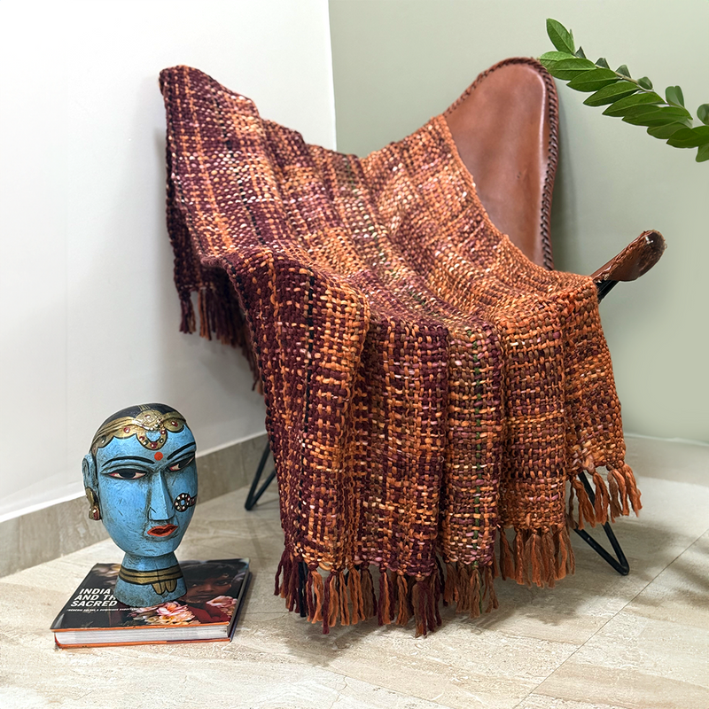 Soft Chunky Acrylic Wool throw in Brown , Multicolor weaving