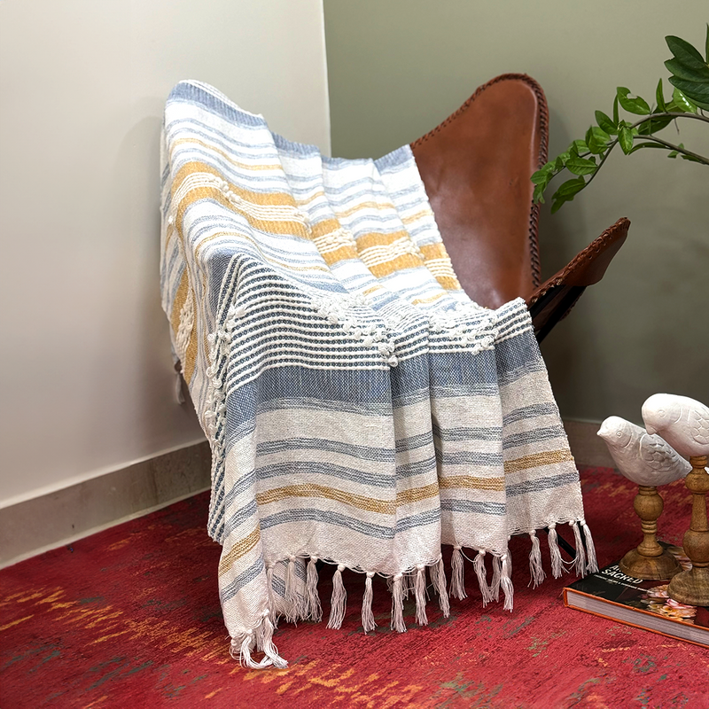 Soft Chunky Acrylic Wool throw in white , multi weaving