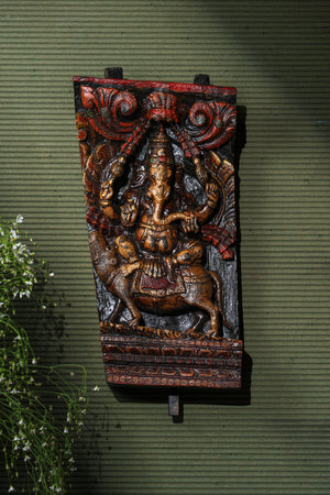 First God Ganesha Wall Panel in vintage finish