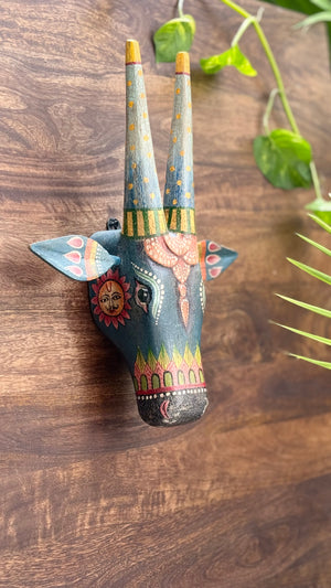 Wooden Cow head painted