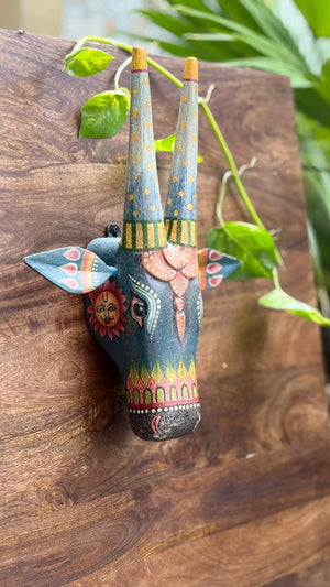 Wooden Cow head painted