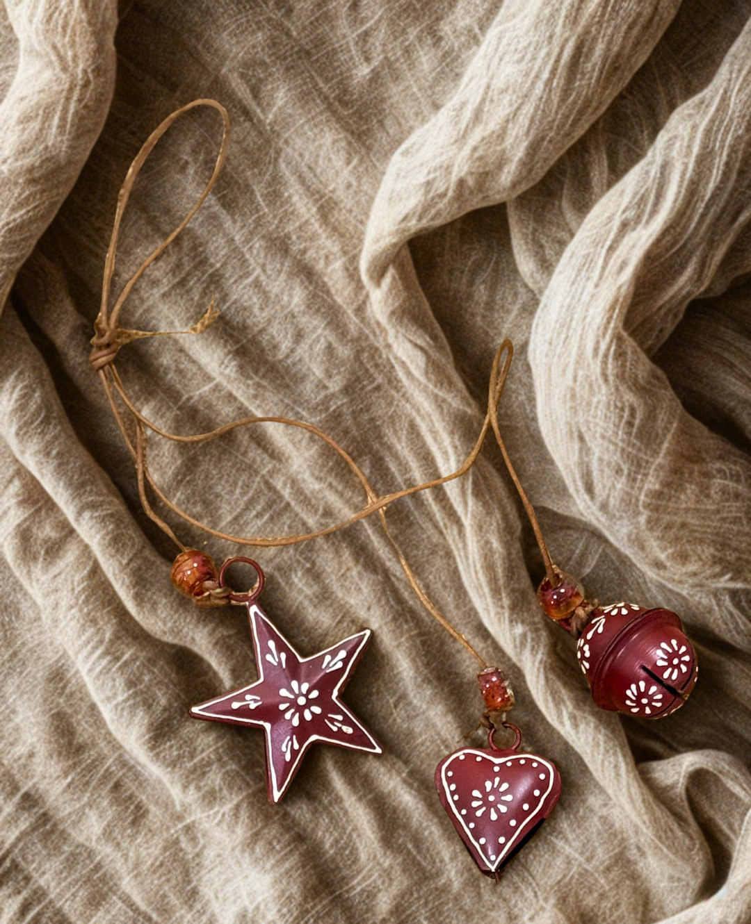 Rustic Charm Hanging Trio – Star, Heart & Bell