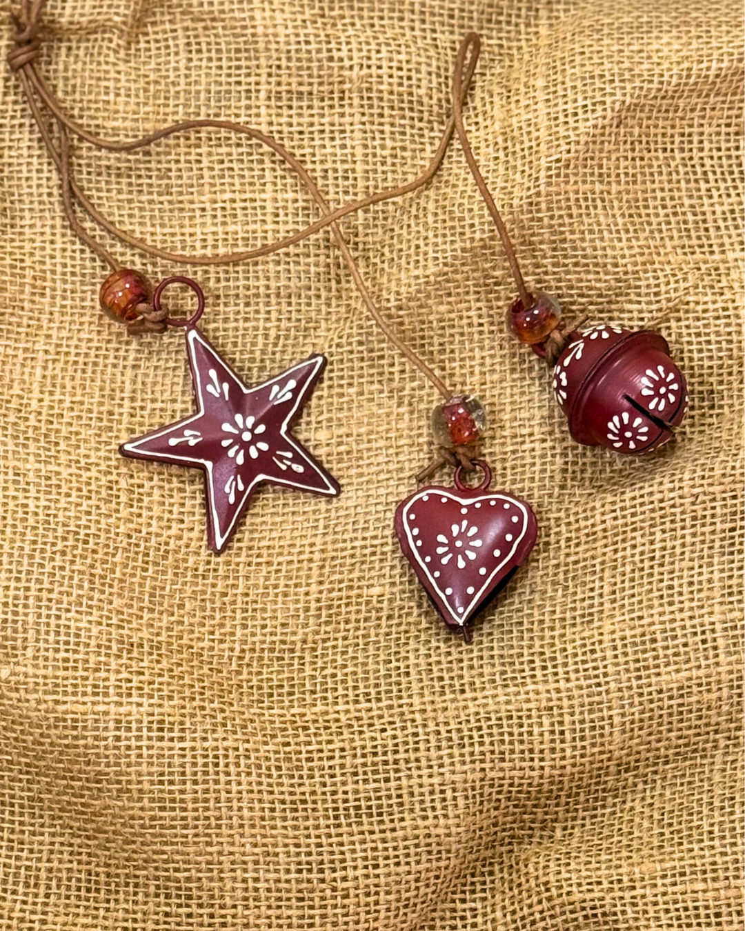 Rustic Charm Hanging Trio – Star, Heart & Bell