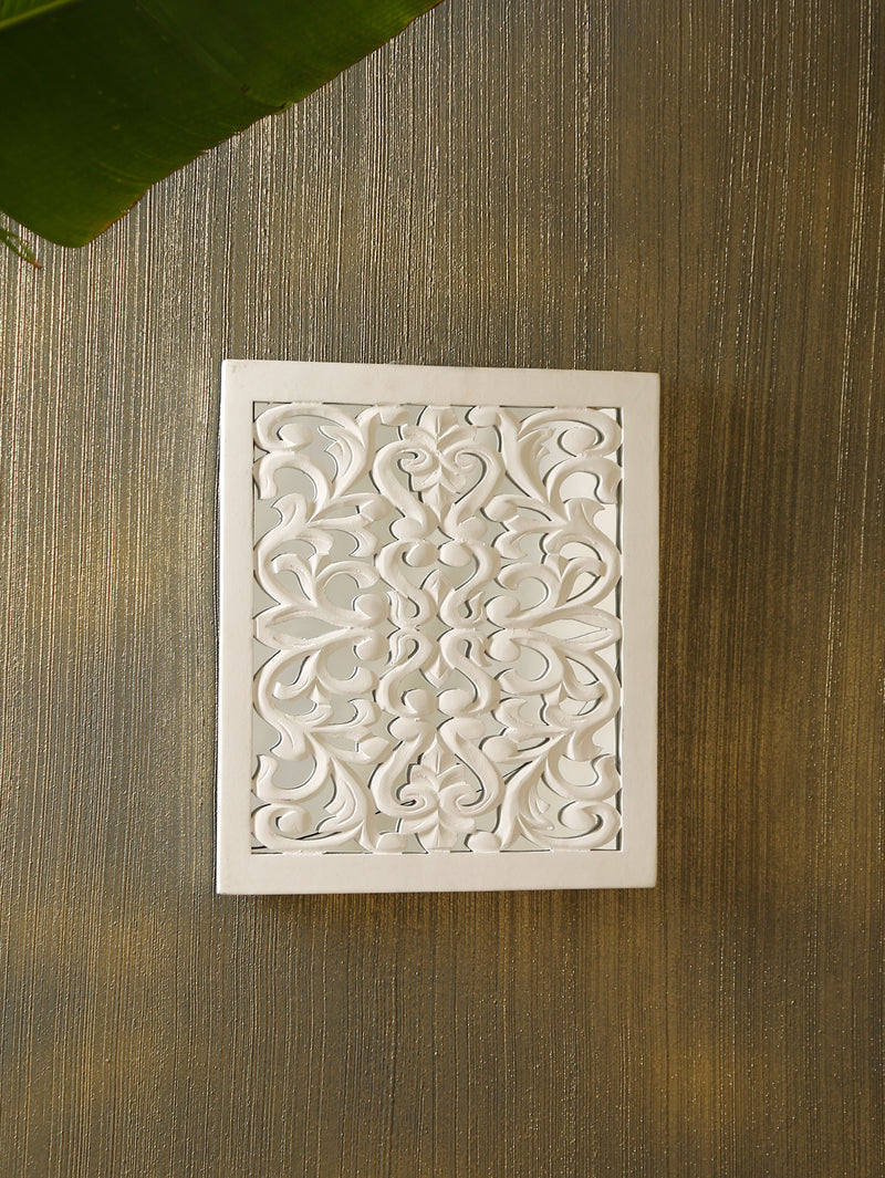 Wall Frame - Distressed White Fretwork Square