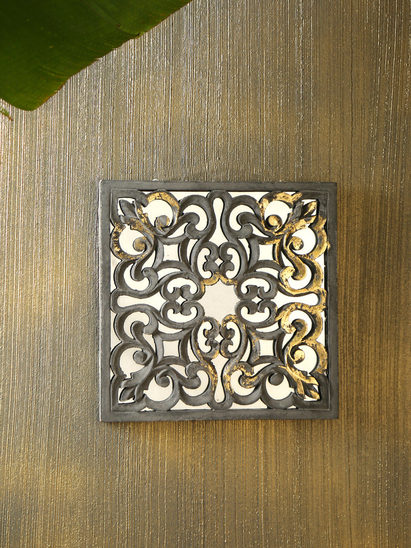 Wall Frame - Distressed Grey With Gold Foil Baroque Square