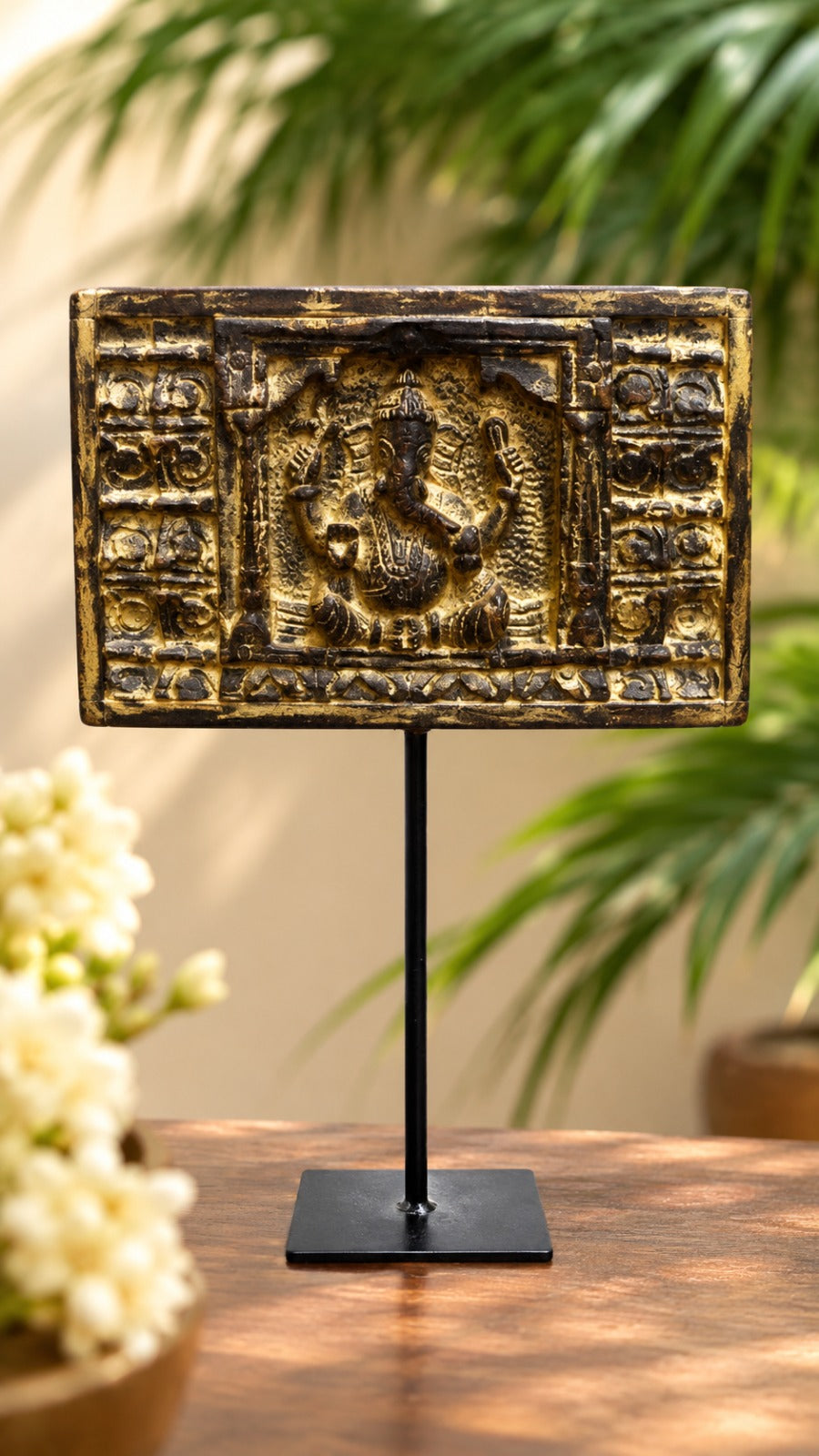 Ganesha wooden panel on stand