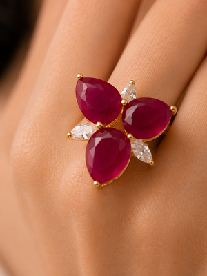 Mahi Ruby Bloom Floral Statement Ring
