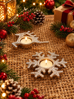 Candle Holder - Reindeer and Snowflake Tealight With Rhine Stones - Christmas decor