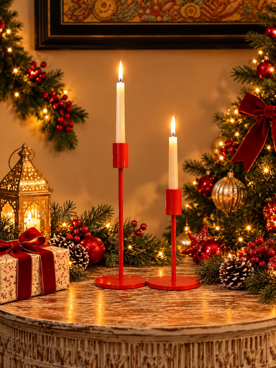 Candle Holders Orange Set of 2 - Christmas decor