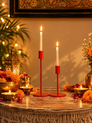 Candle Holders Orange Set of 2 - Diwali decor