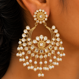 Delara Royal Kundan Pearl Chandbali Earrings
