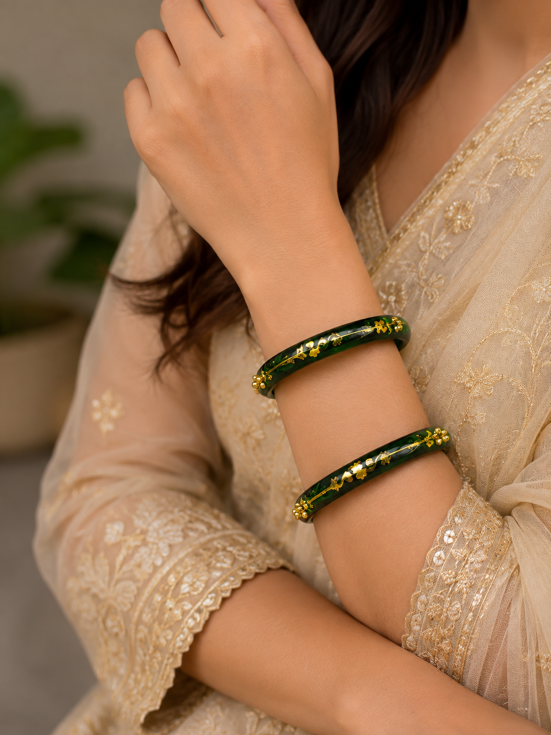 Arnika Green Bloom Designer Bangles