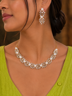 Tyasha Pearl Blossom Crystal Necklace Set