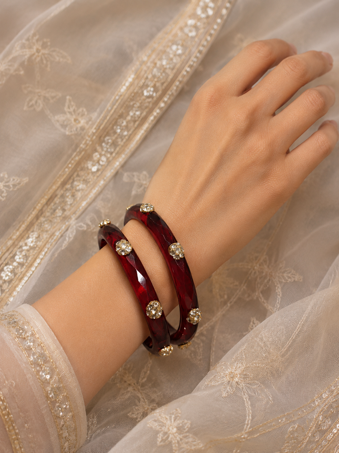 Viyan Maroon Radiance Crystal Bangles