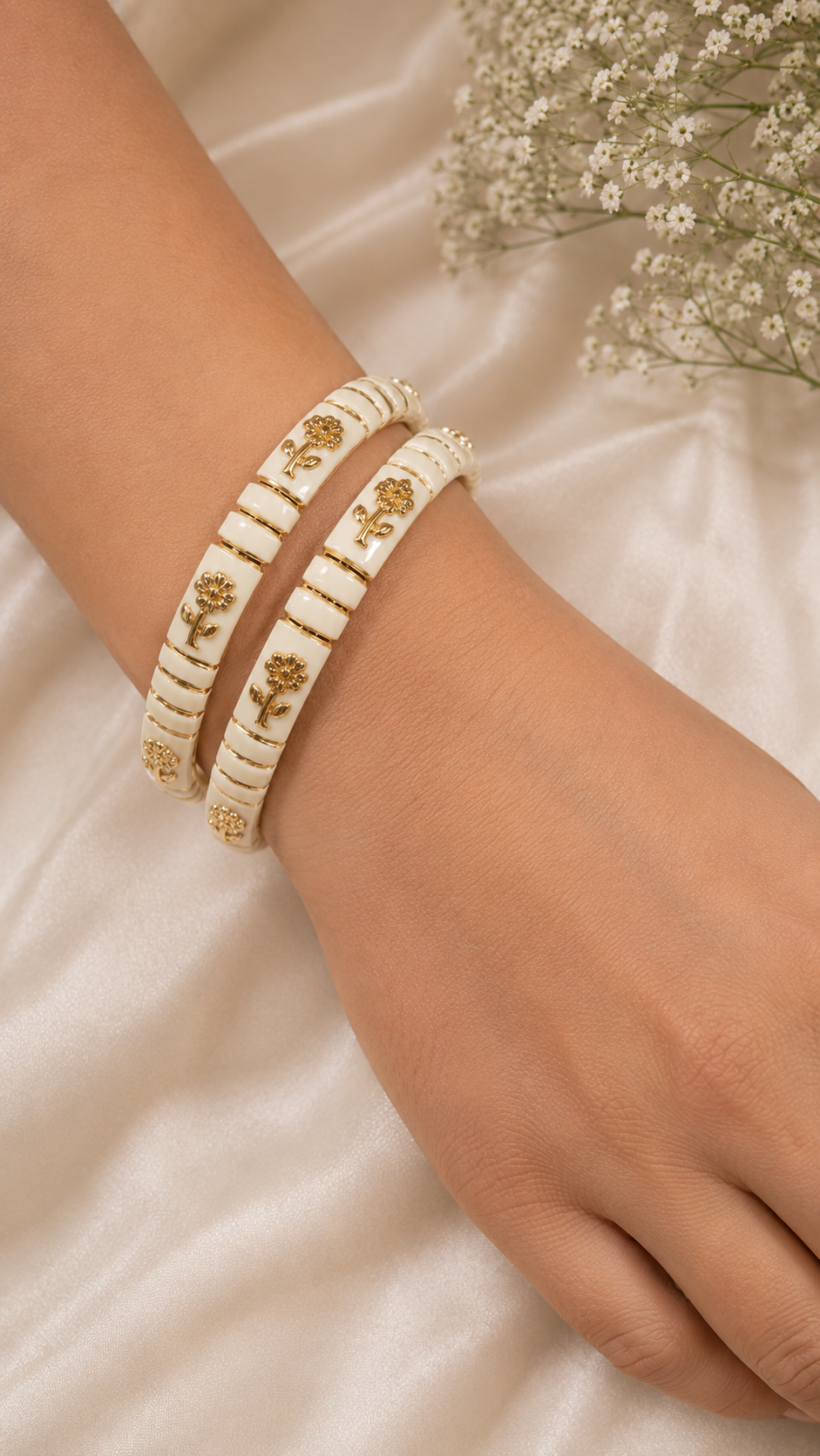 Mehr Off-white Flora Designer Bangles