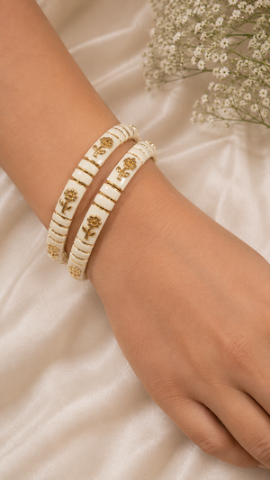 Mehr Off-white Flora Designer Bangles