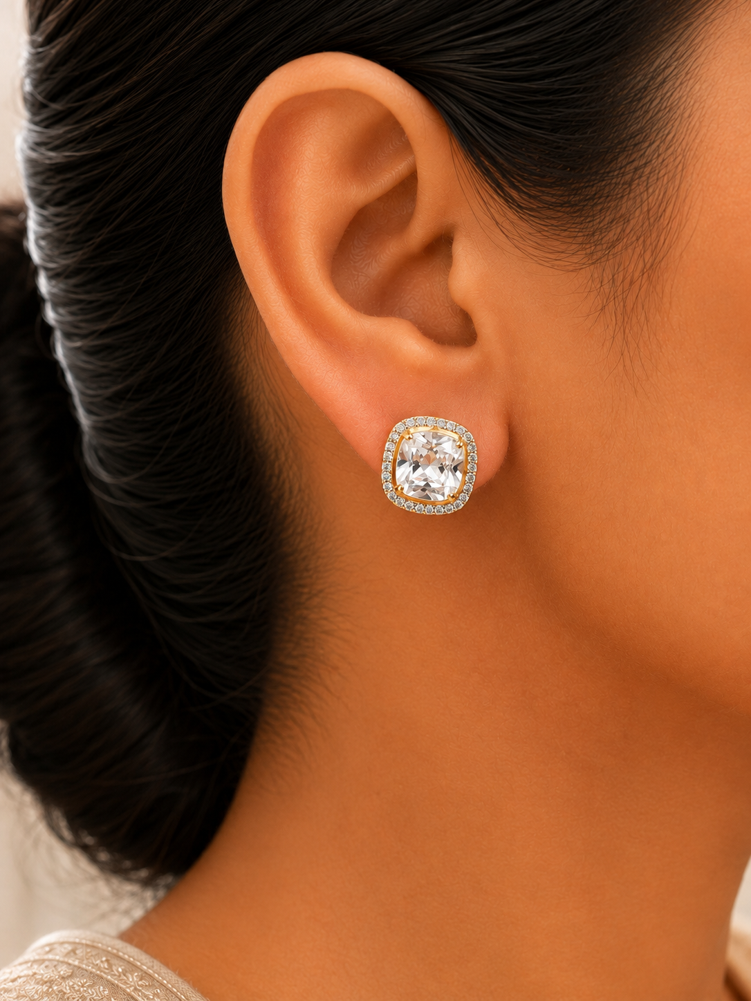 Raha Royal Cushion Halo Stud Earrings