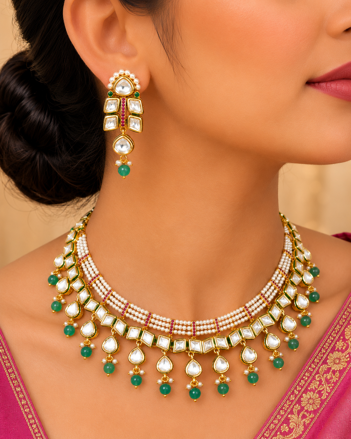 Tulsi Emerald Pearl Necklace Set