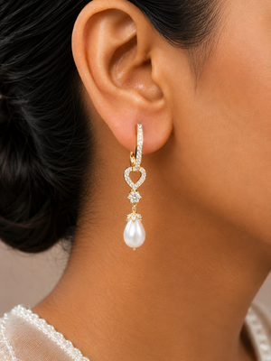 Elara Pearl Heart Drop Earrings