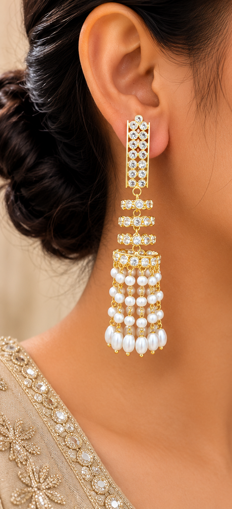Nazanin Pearl Cascade Crystal Tassel Earrings