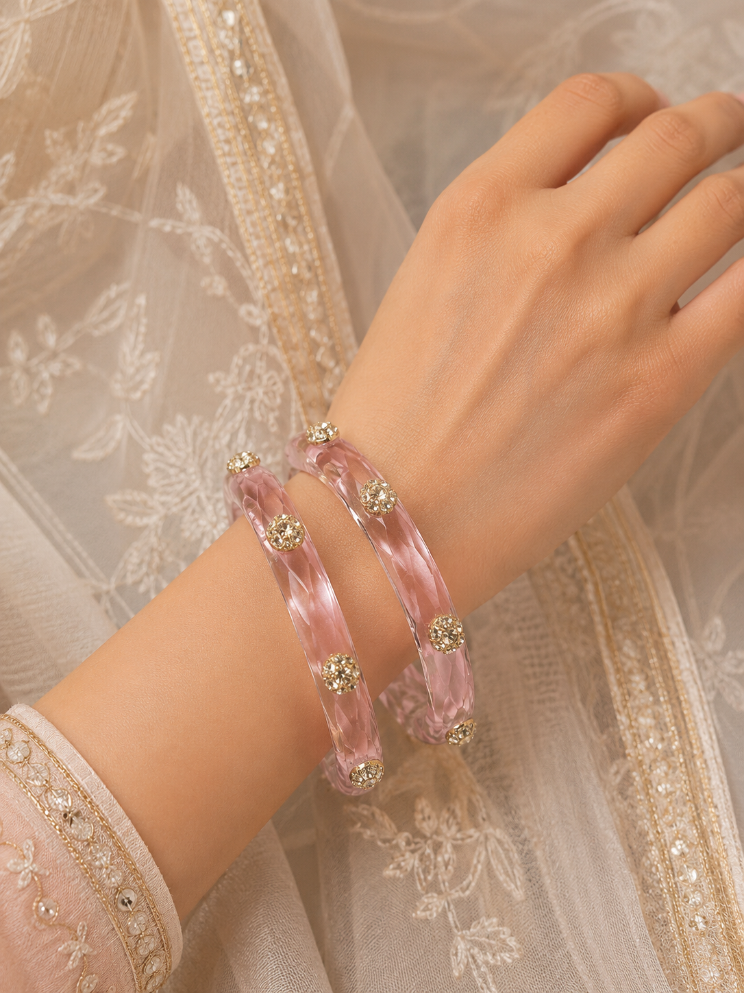 Viyan Lt. Pink Radiance Crystal Bangles