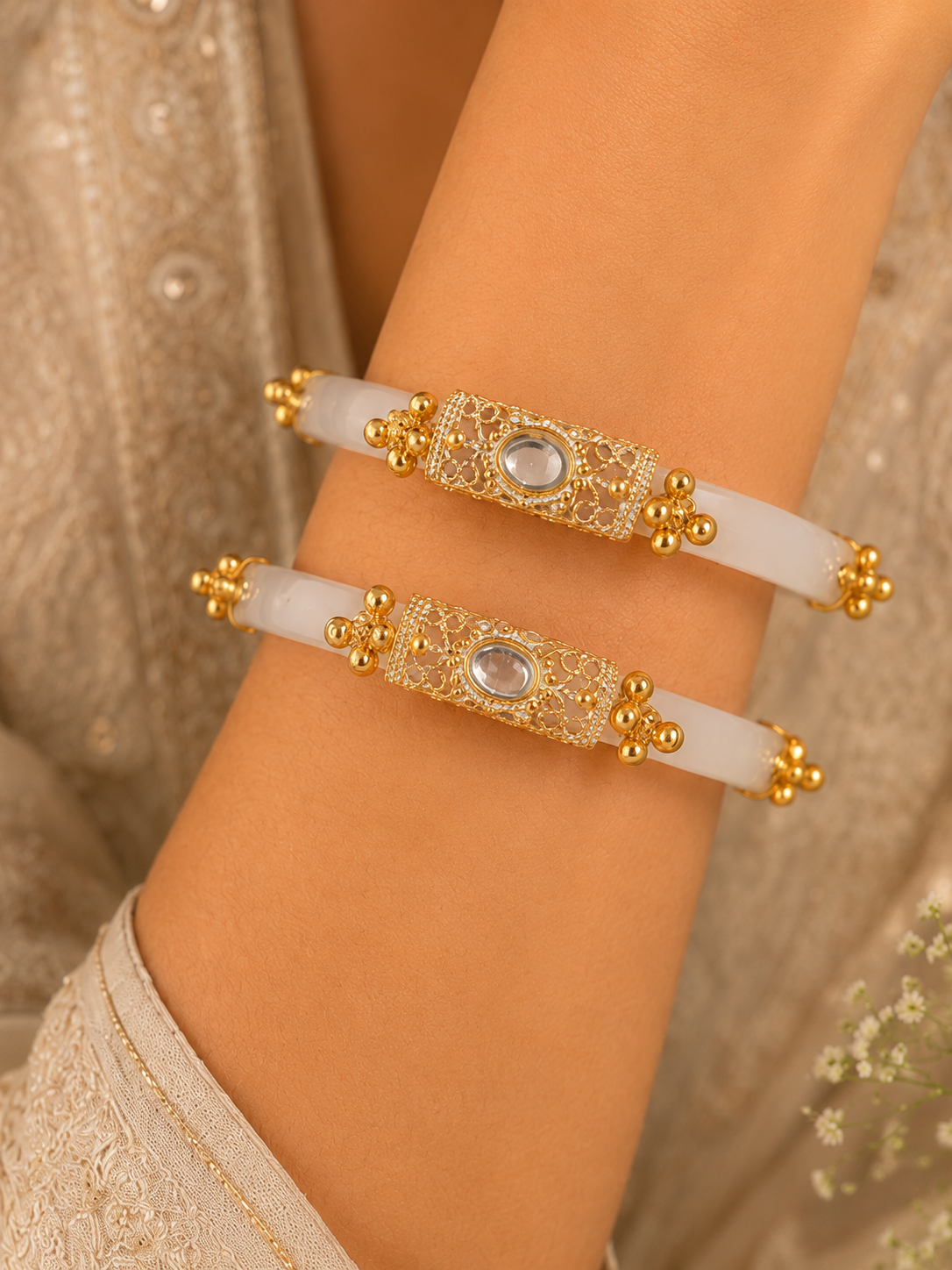 Jhankaar Regal Elegance Kundan Bangles (Set of 2 pcs)