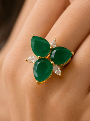 Mahi  Emerald Bloom Floral Statement Ring