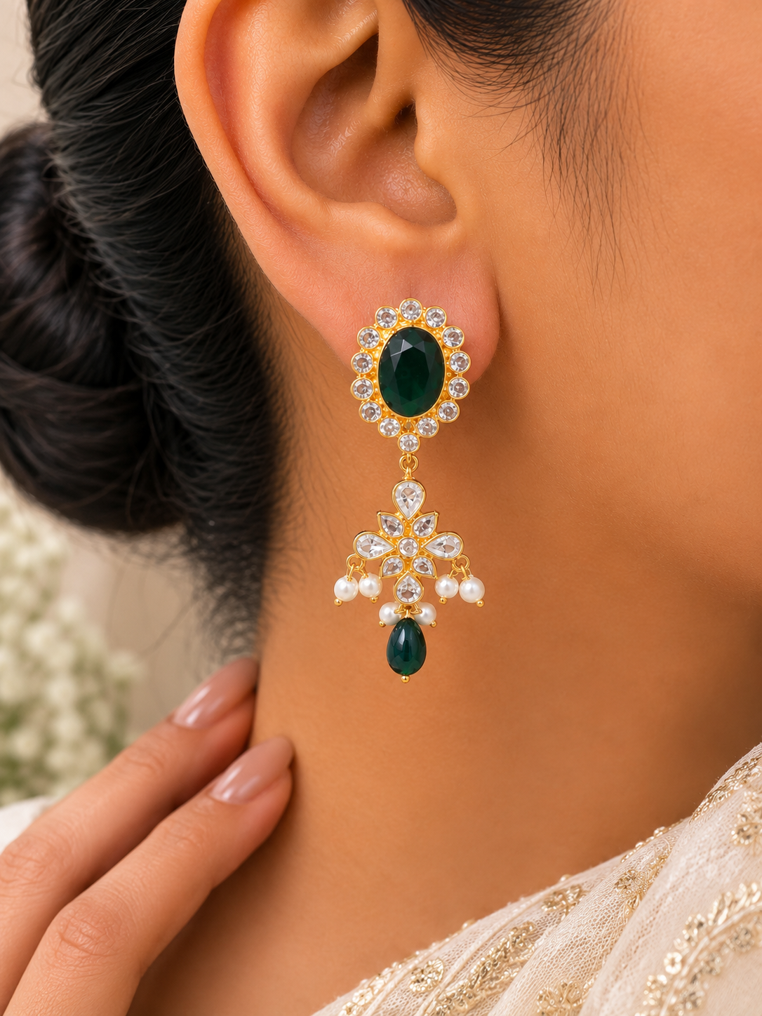 Noor Emerald Floral Drop Earrings