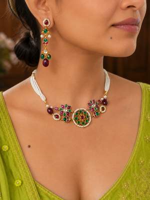 Sonakshi Emerald Ruby Pearl Choker Set