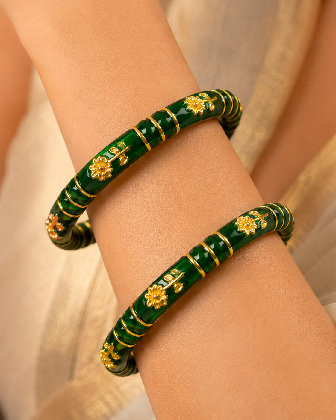 Mehr Emerald Flora Designer Bangles