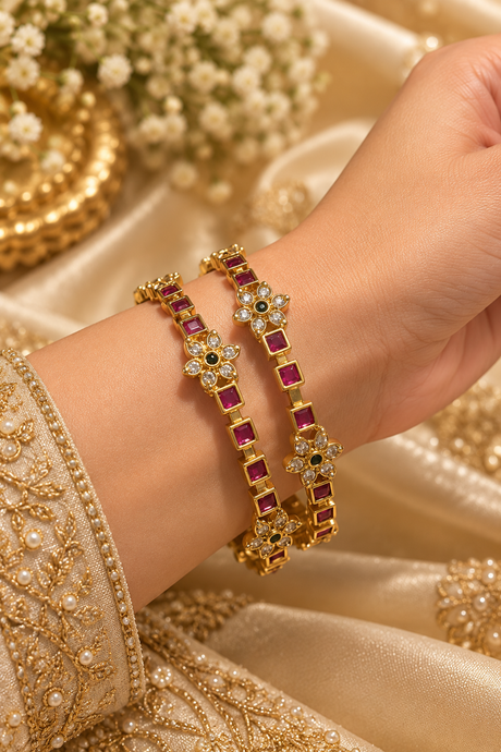 Maharani Floral Ruby Bangles