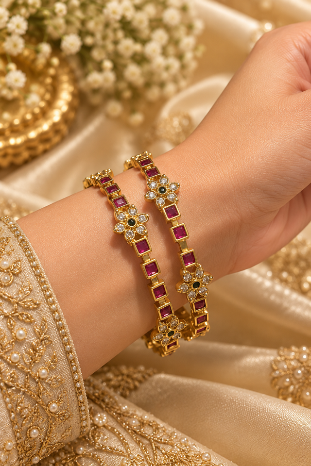 Maharani Floral Ruby Bangles