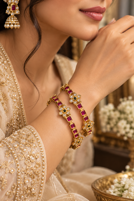 Maharani Floral Ruby Bangles